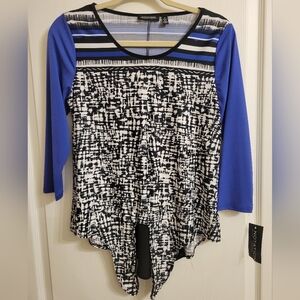 NWT Notations blouse with tie in the front and sheer detail in the back, size sm